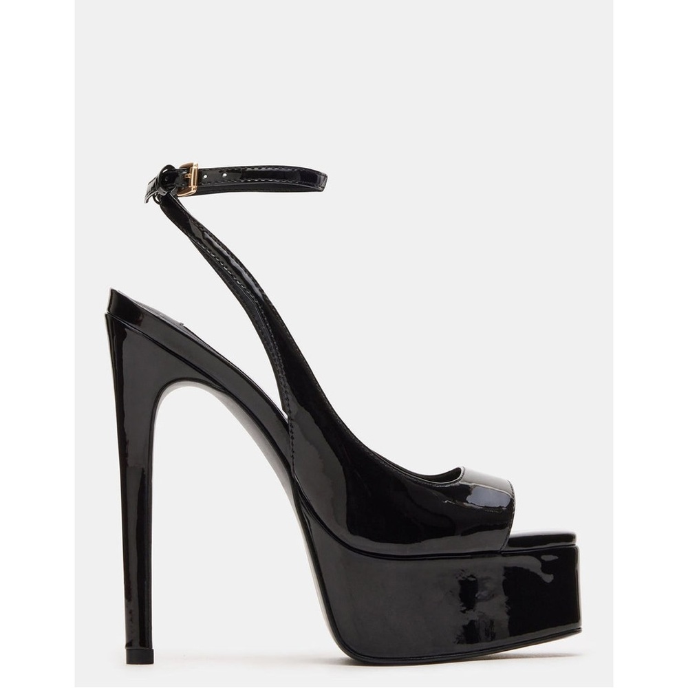 🔥NWOB STEVE MADDEN Gloss Black Patent Stiletto Heels Ankle Strap Women’s Size 9
